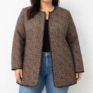 Reversible Quilted Casual Chic Structured Leopard Statement Open Coat [size 1X]